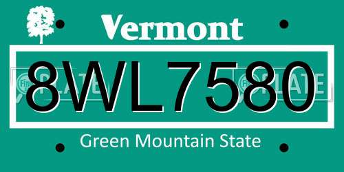 8WL7580 Vermont License Plate