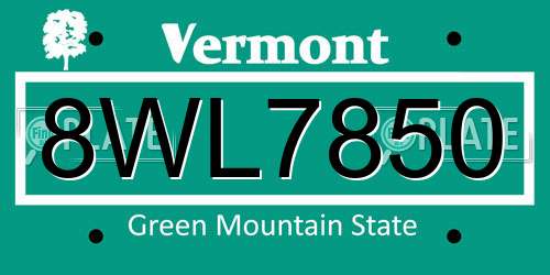 8WL7850 Vermont License Plate