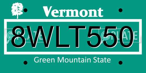 8WLT550 Vermont License Plate
