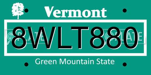 8WLT880 Vermont License Plate