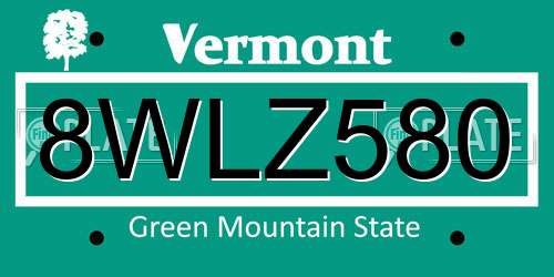 8WLZ580 Vermont License Plate