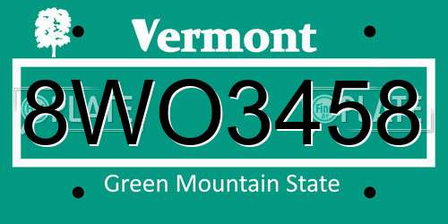 8WO3458 Vermont License Plate