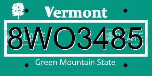 8WO3485 Vermont License Plate