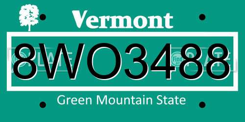 8WO3488 Vermont License Plate