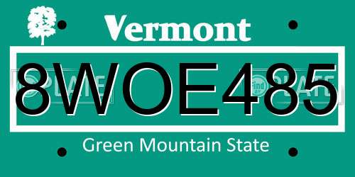 8WOE485 Vermont License Plate