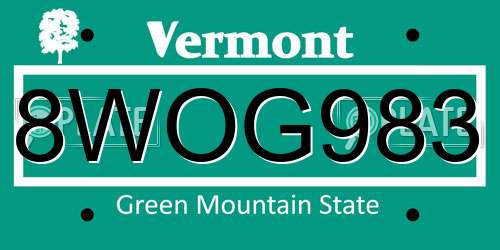 8WOG983 Vermont License Plate