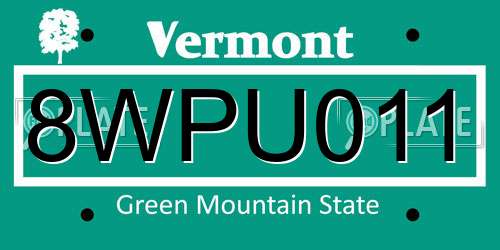 8WPU011 Vermont License Plate