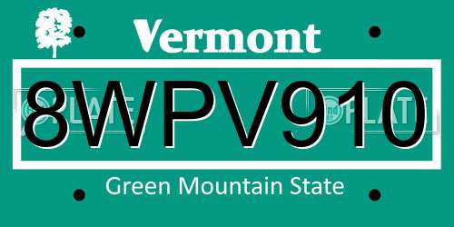 8WPV910 Vermont License Plate