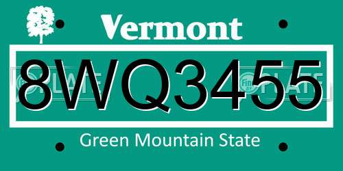 8WQ3455 Vermont License Plate