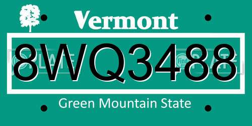 8WQ3488 Vermont License Plate