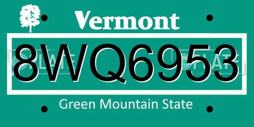 8WQ6953 Vermont License Plate