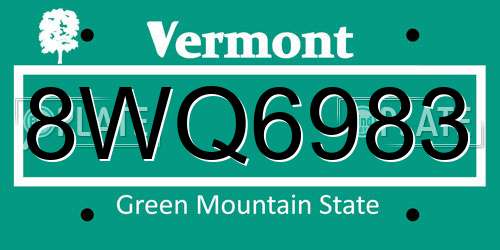 8WQ6983 Vermont License Plate