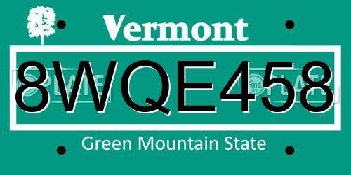 8WQE458 Vermont License Plate