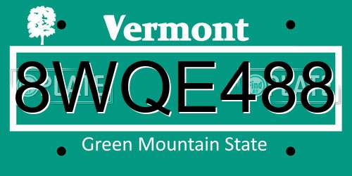 8WQE488 Vermont License Plate