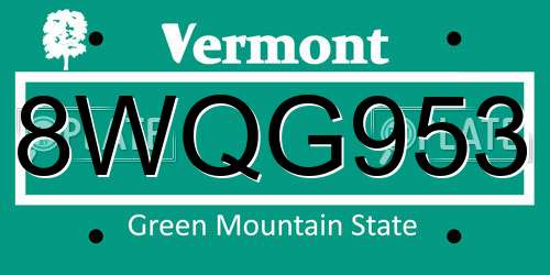 8WQG953 Vermont License Plate
