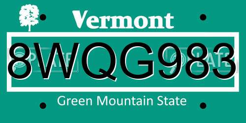 8WQG983 Vermont License Plate