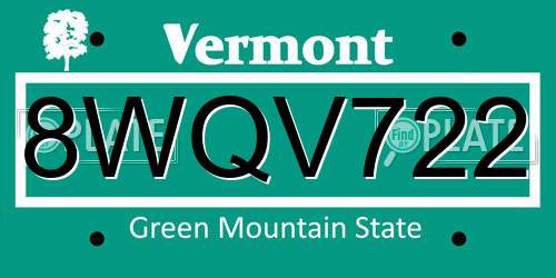 8WQV722 Vermont License Plate