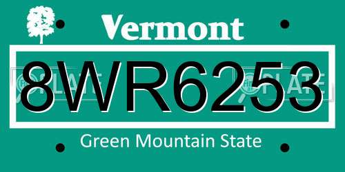 8WR6253 Vermont License Plate