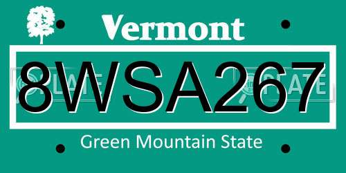8WSA267 Vermont License Plate