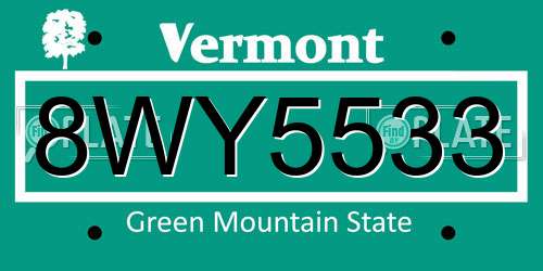 8WY5533 Vermont License Plate