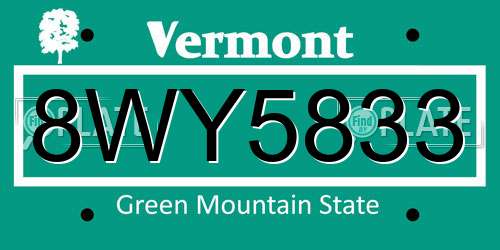 8WY5833 Vermont License Plate