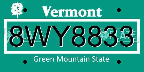 8WY8833 Vermont License Plate