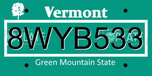 8WYB533 Vermont License Plate