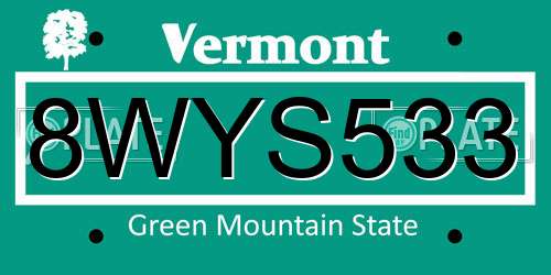 8WYS533 Vermont License Plate