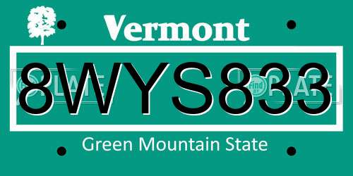 8WYS833 Vermont License Plate