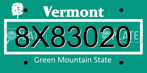8X83020 Vermont License Plate