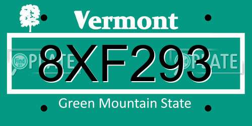 8XF293 Vermont License Plate