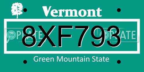 8XF793 Vermont License Plate