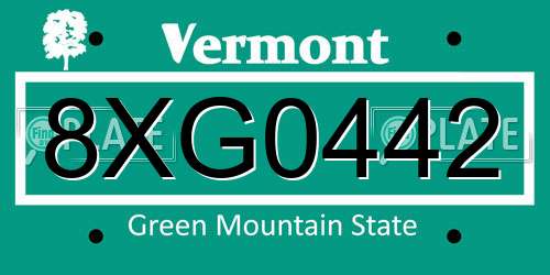 8XG0442 Vermont License Plate