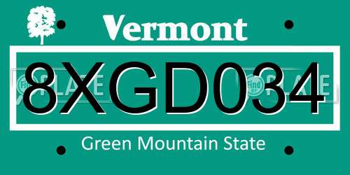 8XGD034 Vermont License Plate