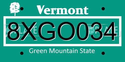 8XGO034 Vermont License Plate