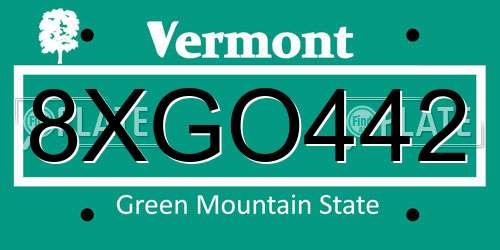 8XGO442 Vermont License Plate