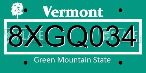 8XGQ034 Vermont License Plate