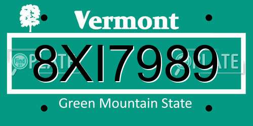 8XI7989 Vermont License Plate