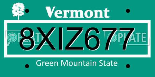 8XIZ677 Vermont License Plate