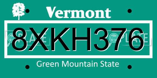 8XKH376 Vermont License Plate