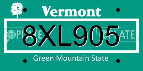 8XL905 Vermont License Plate