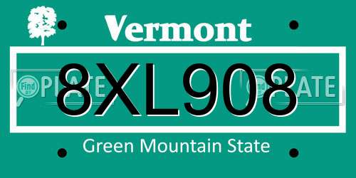 8XL908 Vermont License Plate