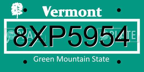 8XP5954 Vermont License Plate