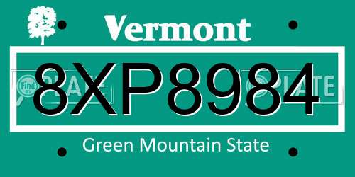 8XP8984 Vermont License Plate