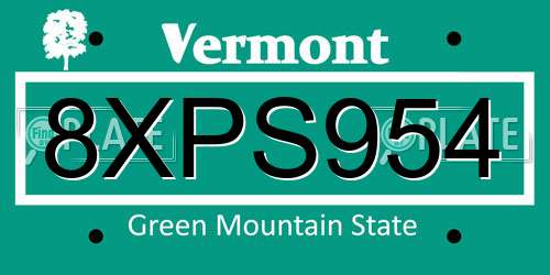 8XPS954 Vermont License Plate