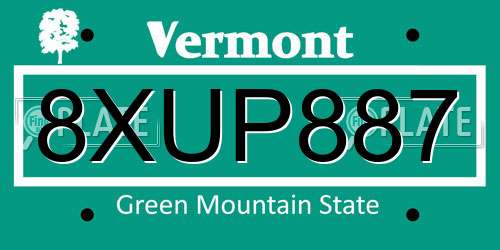 8XUP887 Vermont License Plate