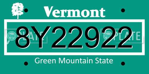 8Y22922 Vermont License Plate