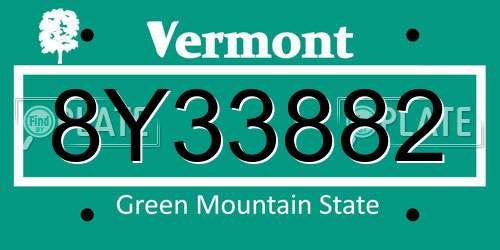 8Y33882 Vermont License Plate