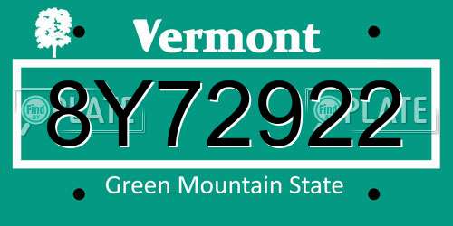 8Y72922 Vermont License Plate