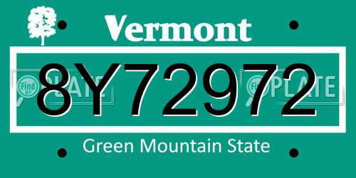 8Y72972 Vermont License Plate